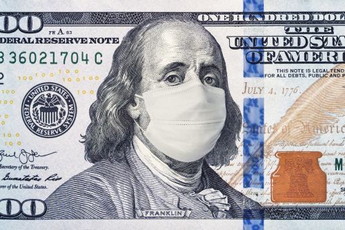 100 dollar bill with George Washington wearing a mask